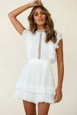 Selfie Leslie Oakland High Neck Ruffle Detail Dress White