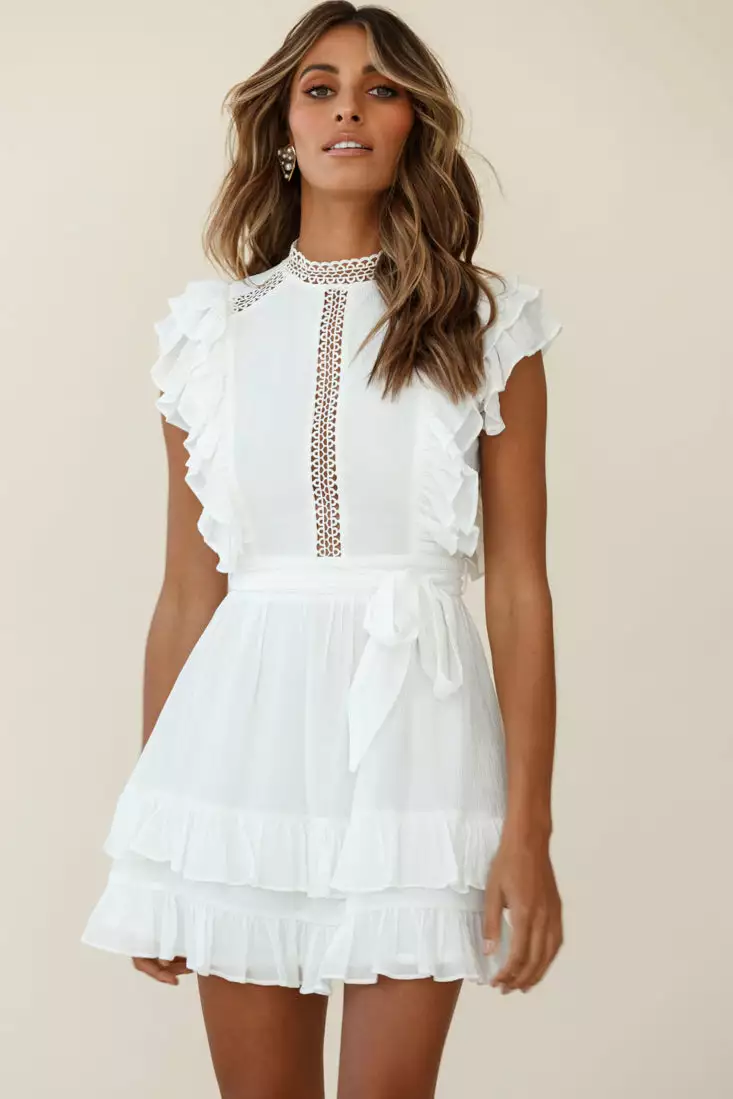 Selfie Leslie Oakland High Neck Ruffle Detail Dress White - Image 4