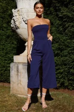 Selfie Leslie Chosen Strapless Wide Leg Jumpsuit Navy