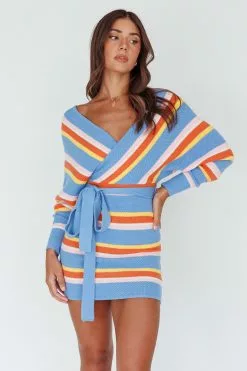 INDIKAH Cameo Batwing Knit Dress Striped Blue