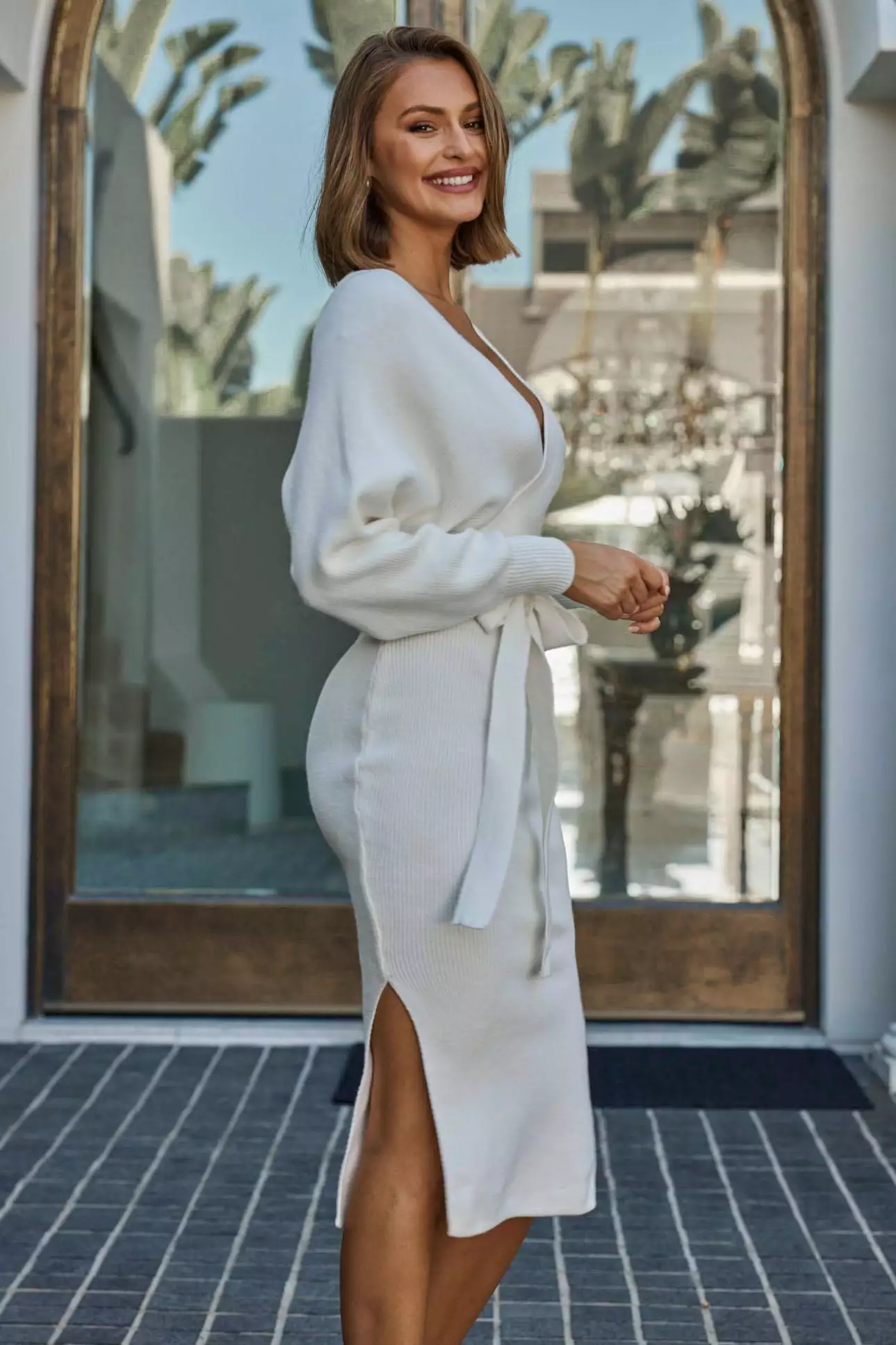 Selfie Leslie Cameo Batwing Knit Midi Dress Ivory - Image 6