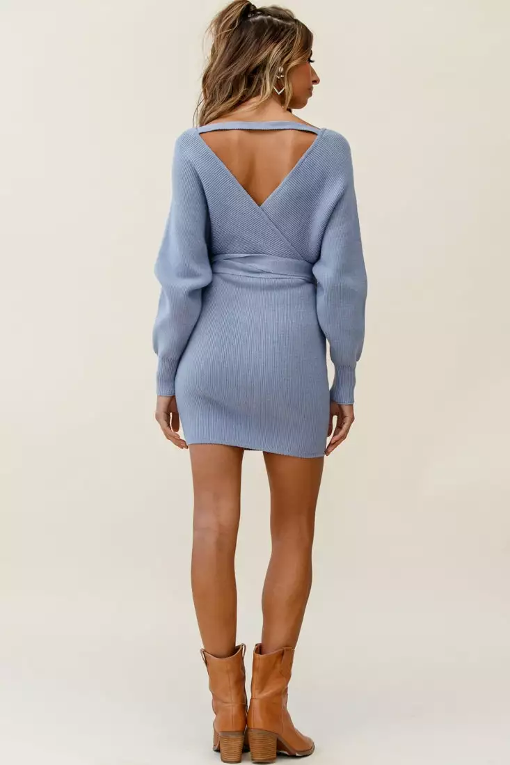 Selfie Leslie Cameo Batwing Knit Dress Midnight Blue - Image 6