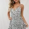 Selfie Leslie Beachwood Wrap Skirt Cami Strap Romper Leopard Print White