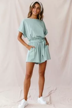 Selfie Leslie Chelsea Belted T-Shirt Romper Sage