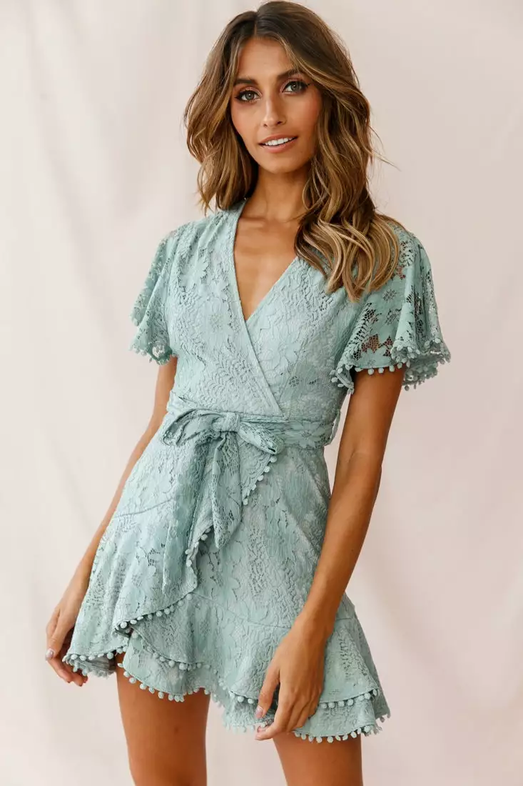 Selfie Leslie Cami Angel Sleeve Faux Wrap Dress Sage - Image 6