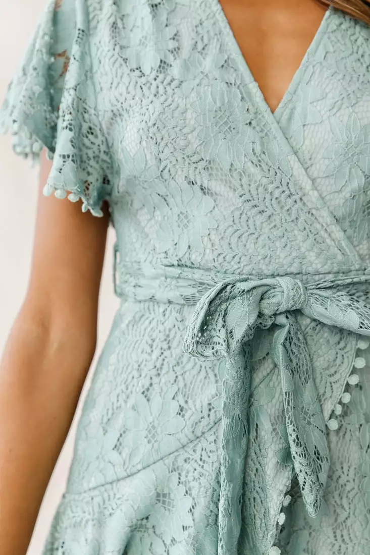 Selfie Leslie Cami Angel Sleeve Faux Wrap Dress Sage - Image 4