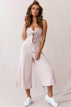 Selfie Leslie Khloe Summer Bow Tie Jumpsuit Blush