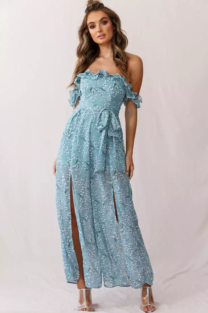 Selfie Leslie Jazz Bardot Neckline Wide Leg Split Jumpsuit Sage - Image 6