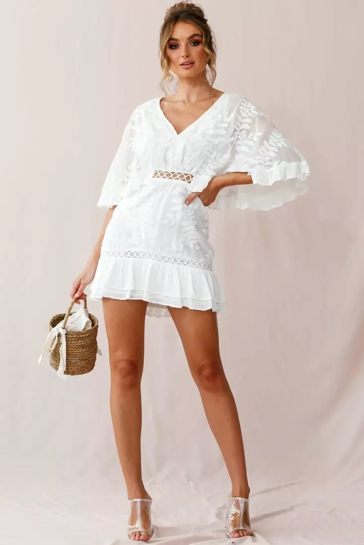 Selfie Leslie Caspar Leafy Embroidered Dress White - Image 2