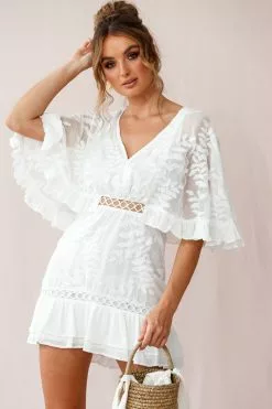 Selfie Leslie Caspar Leafy Embroidered Dress White