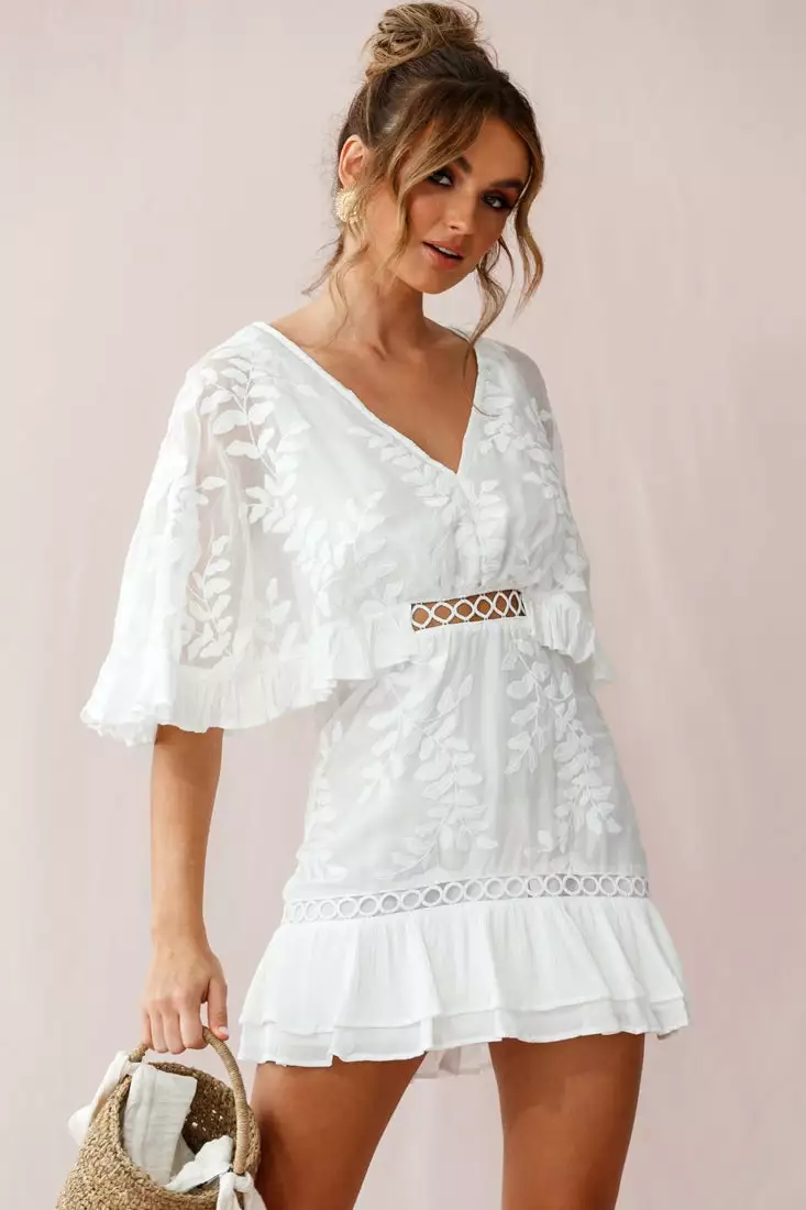Selfie Leslie Caspar Leafy Embroidered Dress White - Image 6