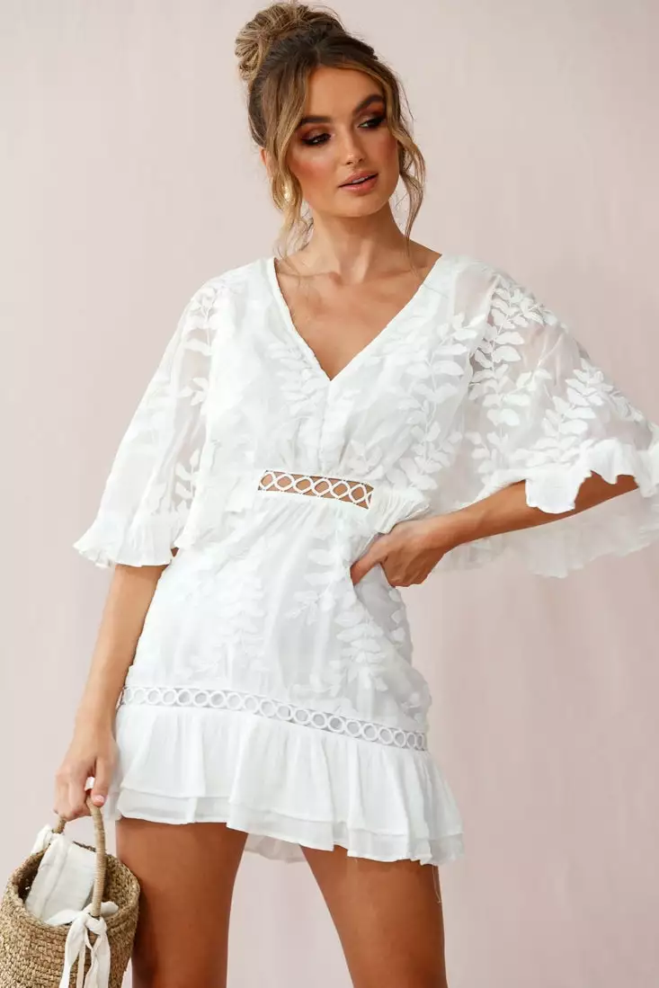 Selfie Leslie Caspar Leafy Embroidered Dress White - Image 5