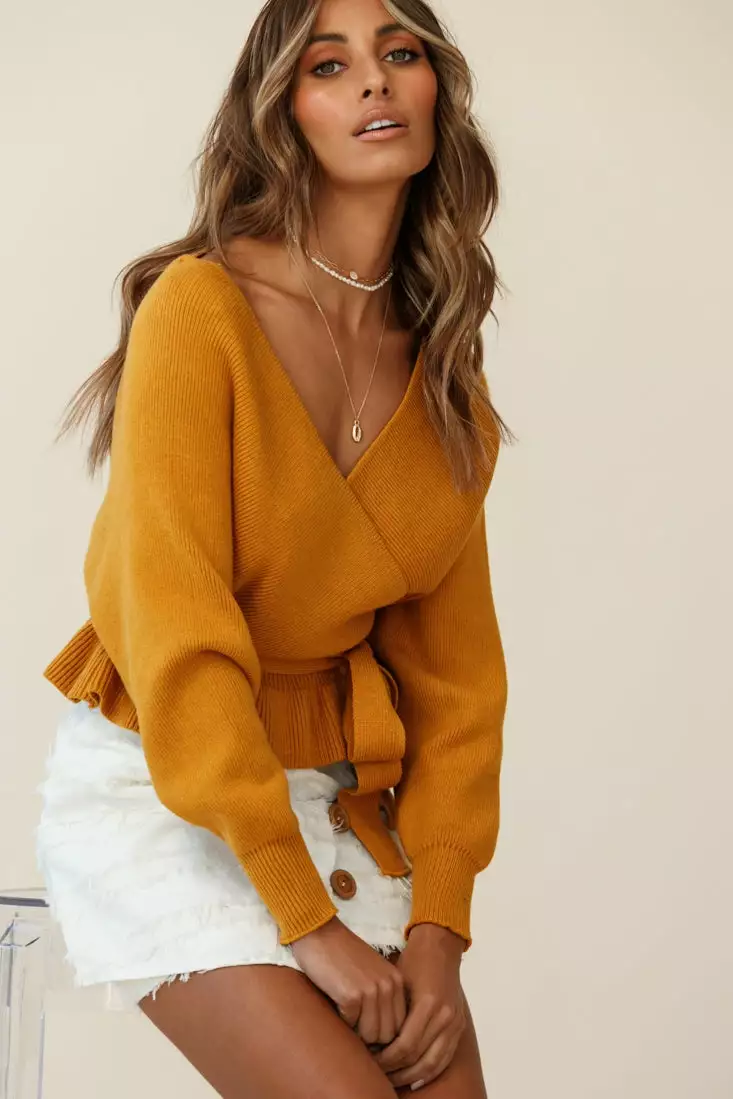 Selfie Leslie Amara Long Sleeve Knit Top Mustard