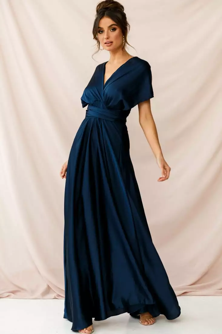 Selfie Leslie Ariana Multiway Mid Sleeve Maxi Dress Navy - Image 2