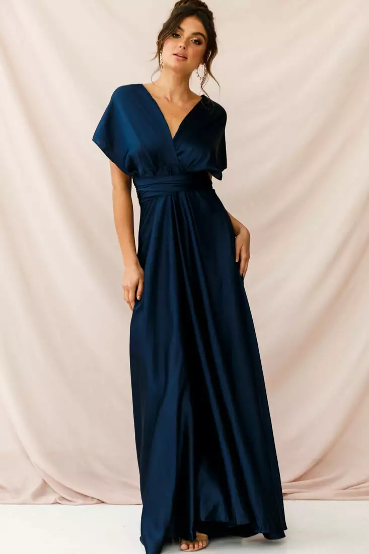 Selfie Leslie Ariana Multiway Mid Sleeve Maxi Dress Navy