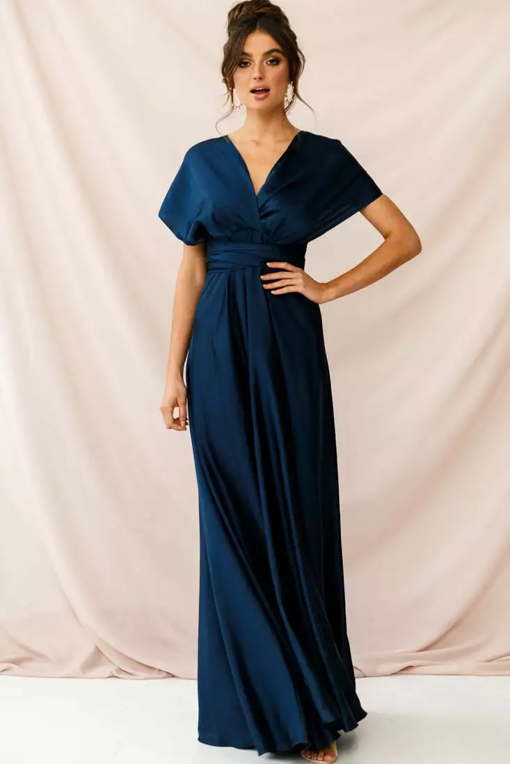 Selfie Leslie Ariana Multiway Mid Sleeve Maxi Dress Navy - Image 6