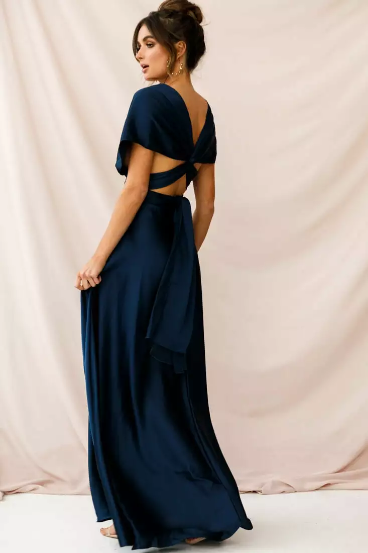 Selfie Leslie Ariana Multiway Mid Sleeve Maxi Dress Navy - Image 3