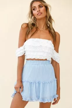 Selfie Leslie Alexi Mini Skirt Frill Trim Steel Blue