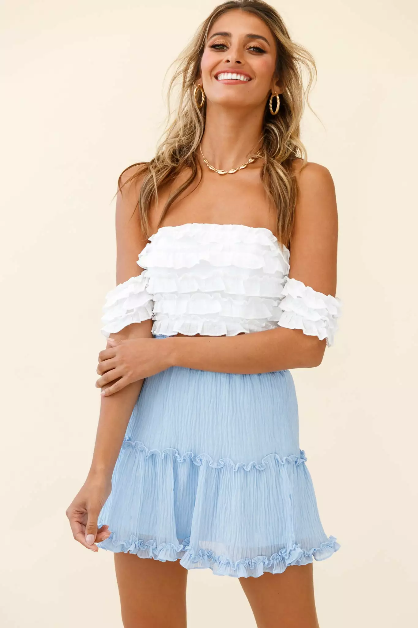 Selfie Leslie Alexi Mini Skirt Frill Trim Steel Blue - Image 6