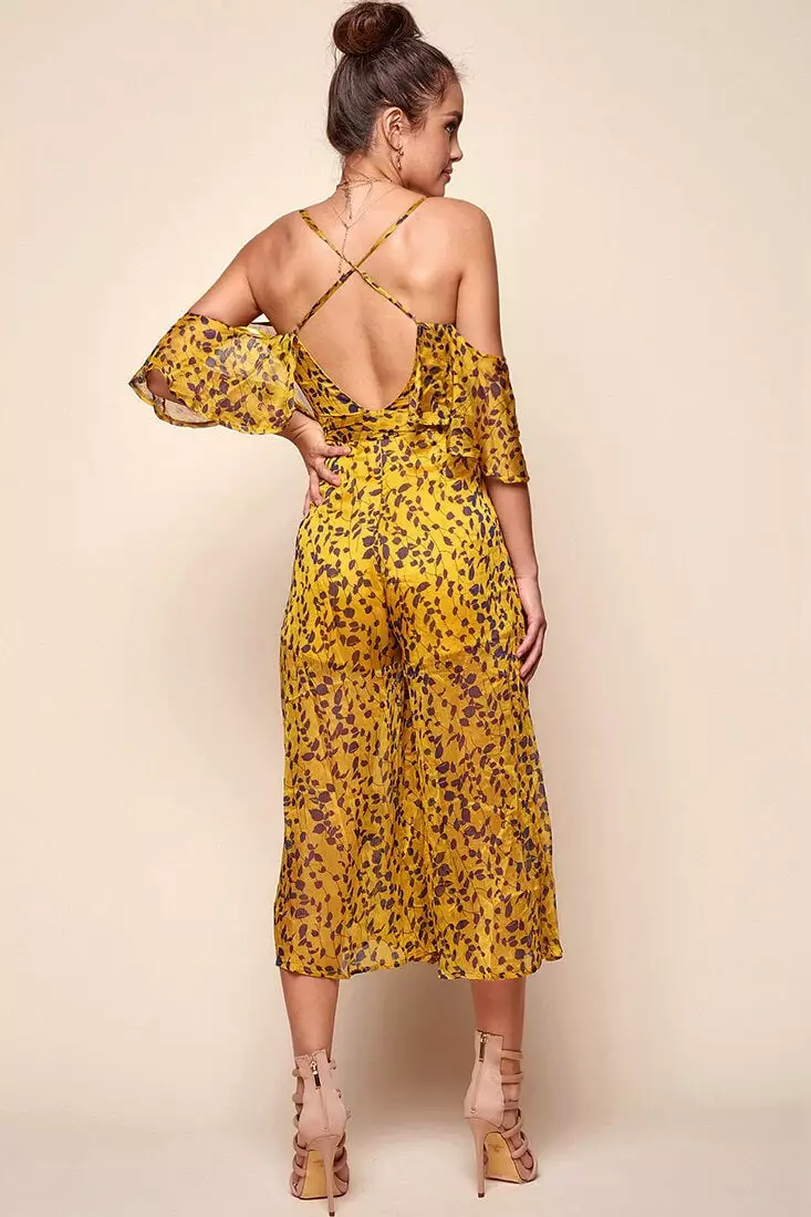Selfie Leslie Constance Flowy Summer Jumpsuit Yellow Mustard - Image 5