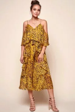 Selfie Leslie Constance Flowy Summer Jumpsuit Yellow Mustard