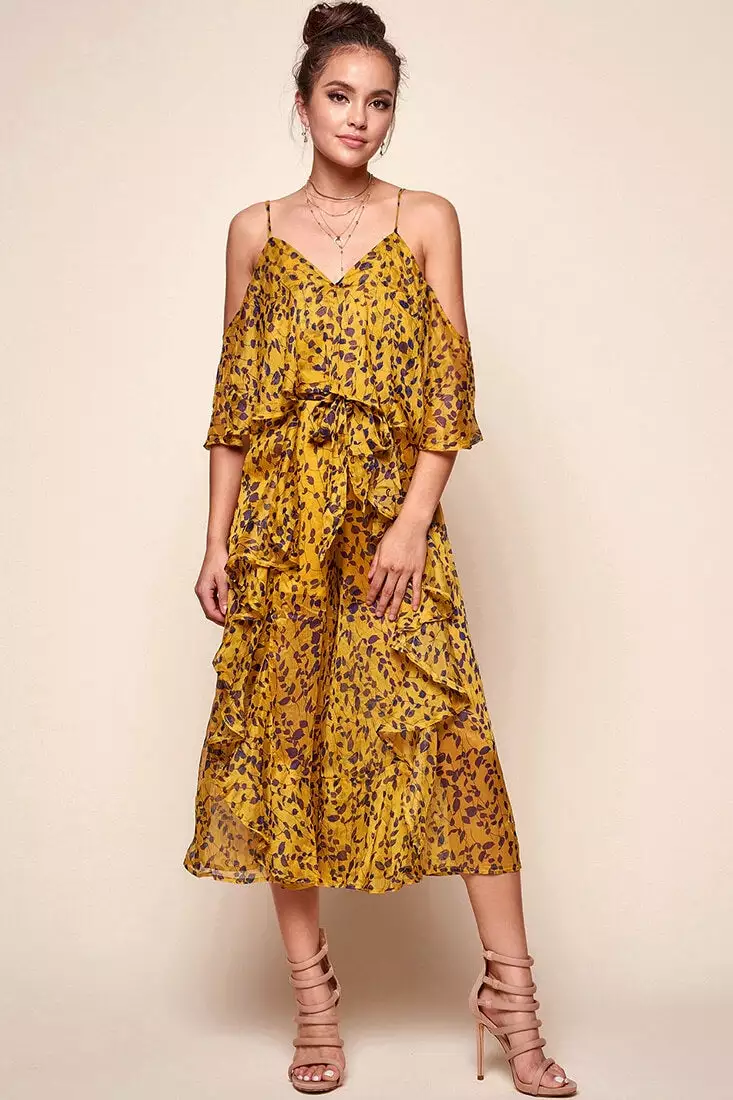 Selfie Leslie Constance Flowy Summer Jumpsuit Yellow Mustard