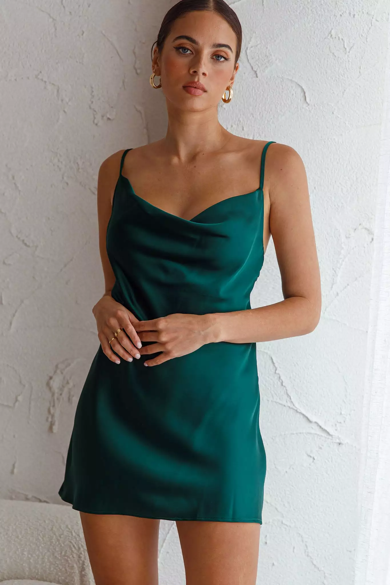 Selfie Leslie Xanadu Cowl Neck Slip Dress Forest Green