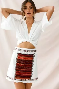 Selfie Leslie Inca Embellished Skirt White