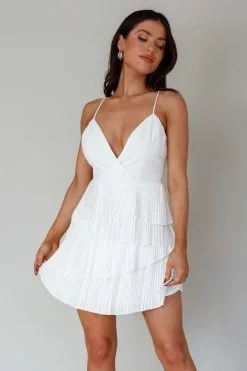 Angel Biba Mercy Surplice Neckline Accordion Pleat Dress White