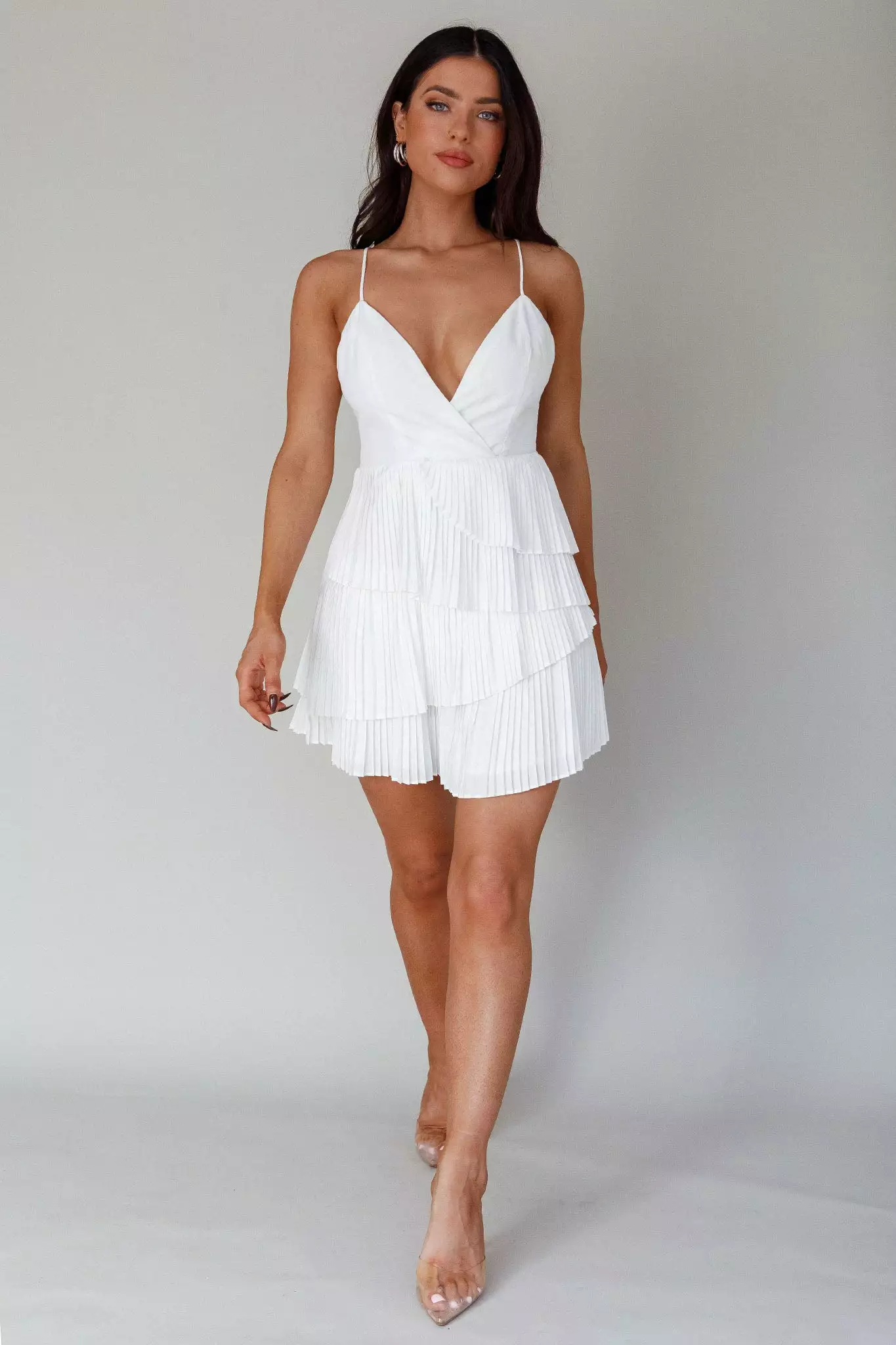 Angel Biba Mercy Surplice Neckline Accordion Pleat Dress White - Image 3