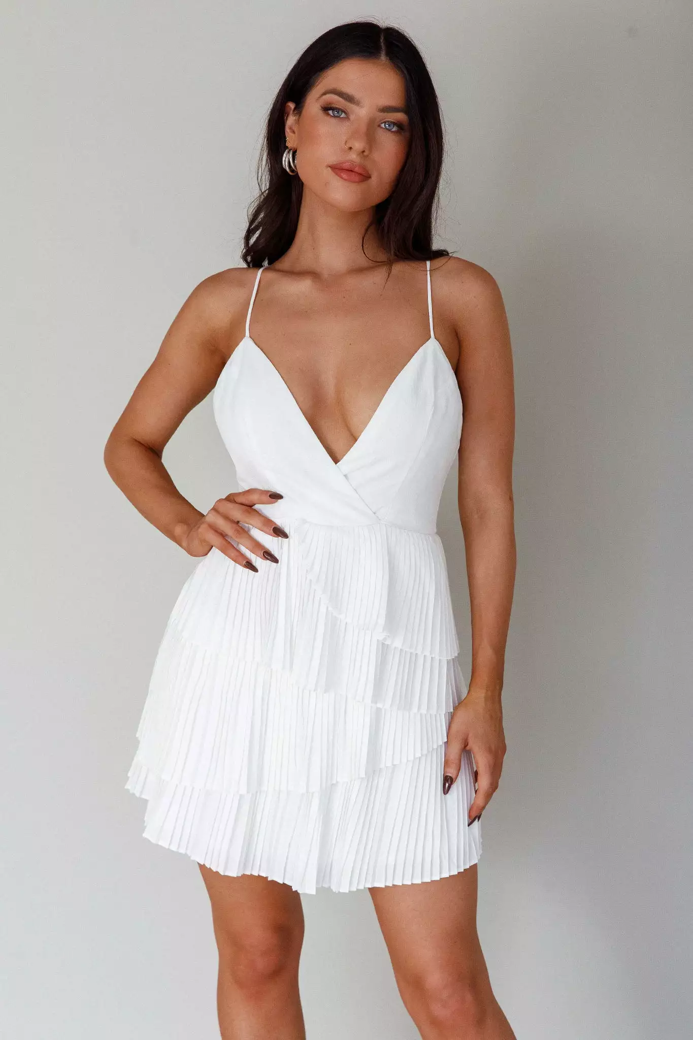 Angel Biba Mercy Surplice Neckline Accordion Pleat Dress White - Image 5
