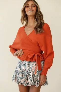 Selfie Leslie Amara Long Sleeve Knit Top Camel