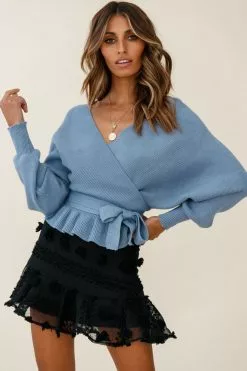 Selfie Leslie Amara Long Sleeve Knit Top Midnight Blue