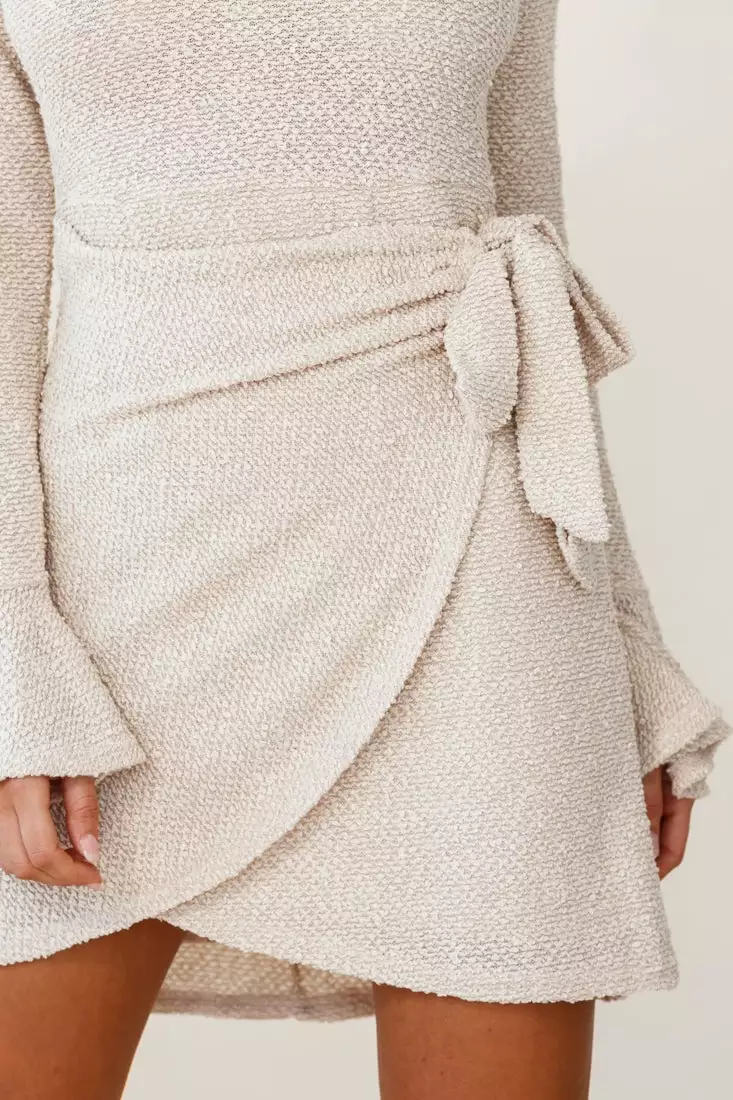 Selfie Leslie Minerva Flared Cuff Knit Wrap Dress Beige - Image 7