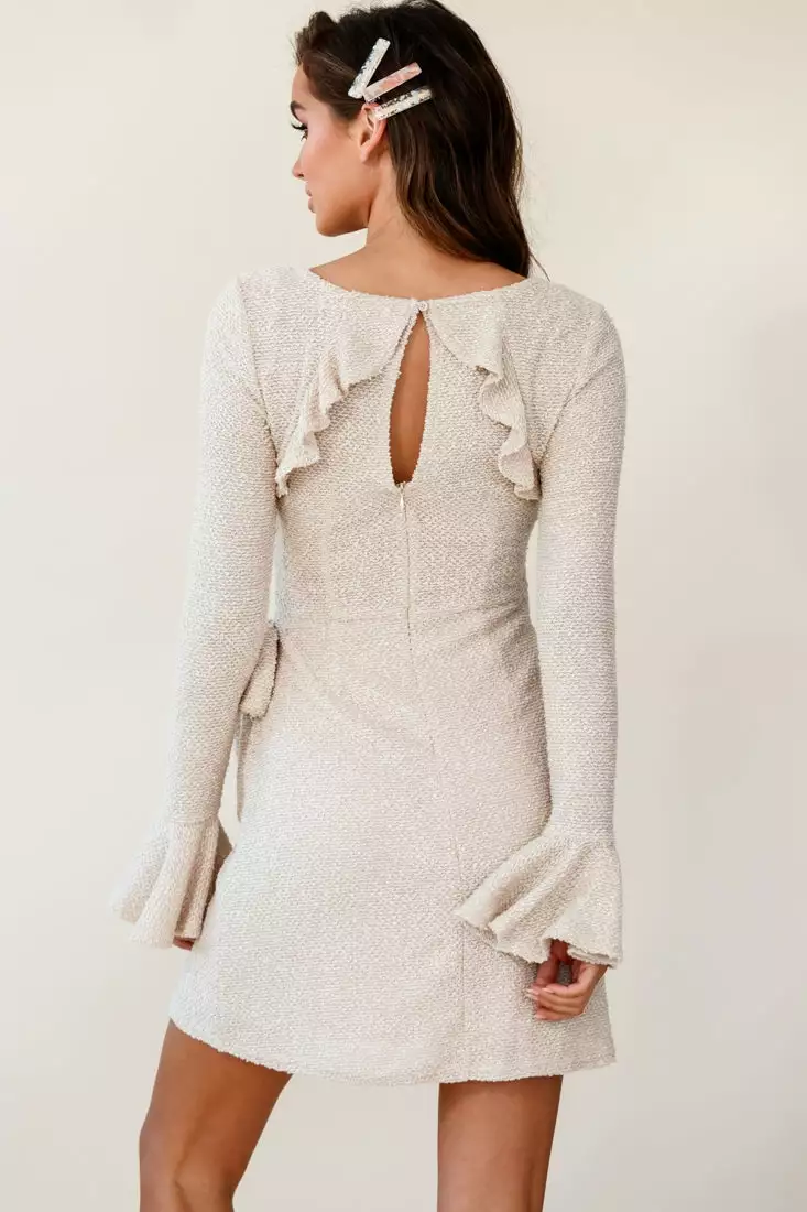 Selfie Leslie Minerva Flared Cuff Knit Wrap Dress Beige - Image 6