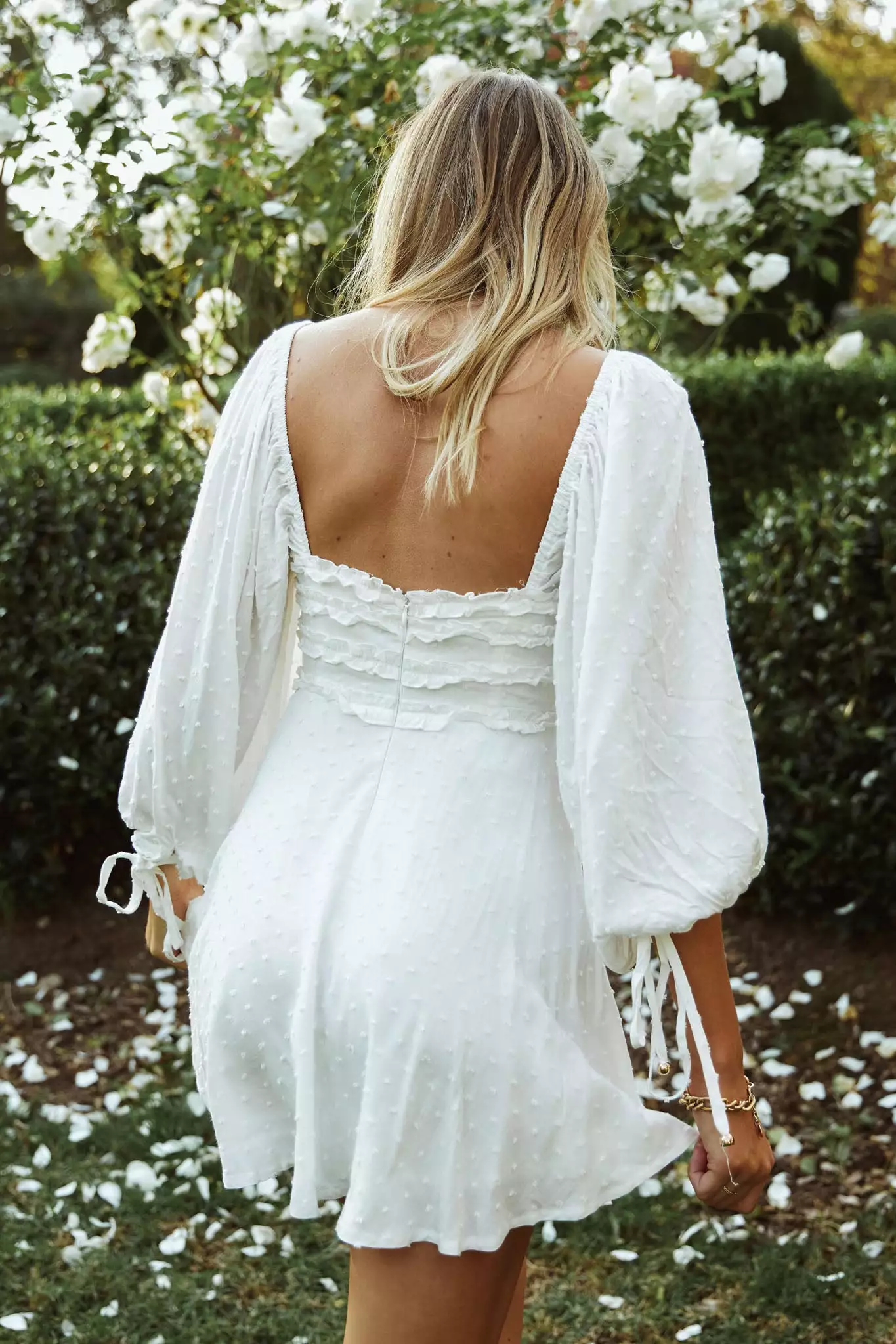 Selfie Leslie Illia Three-Quarter Balloon Sleeve Frill Bodice Dress White - Image 2