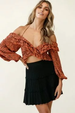 Selfie Leslie Eleanor Thick Ribbed Knit A-Line Skirt Black