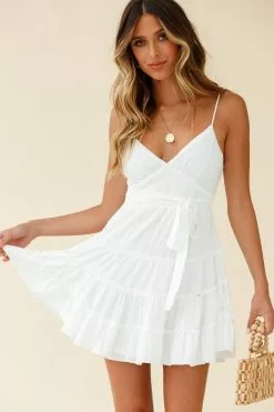 Selfie Leslie Jocelyn Cami Strap Waist Tie Frill Dress White