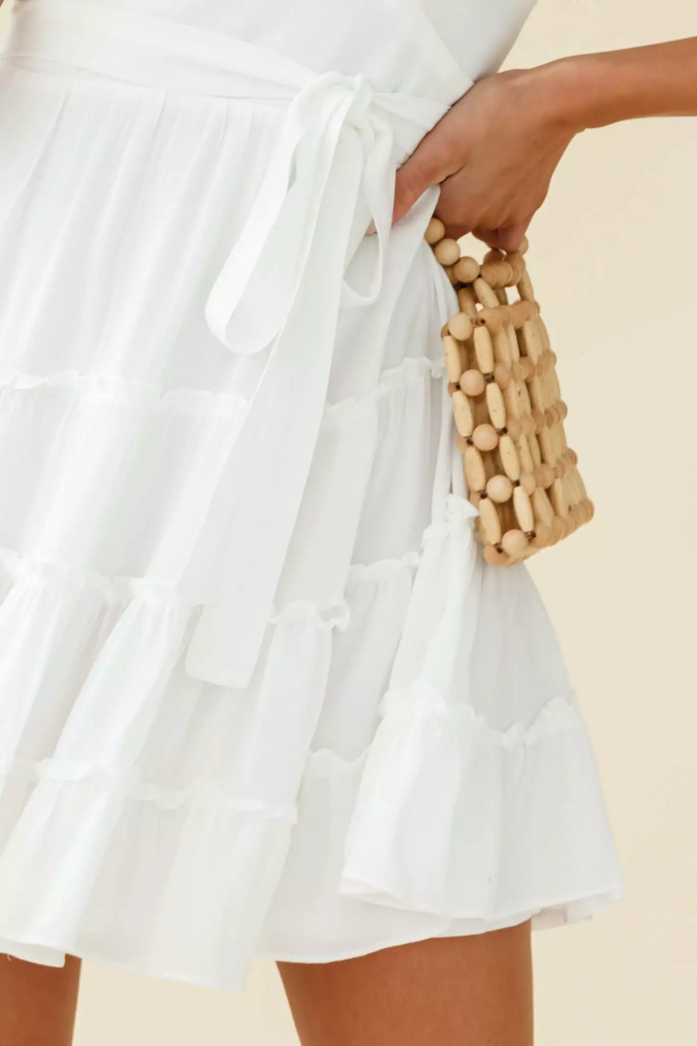 Selfie Leslie Jocelyn Cami Strap Waist Tie Frill Dress White - Image 4