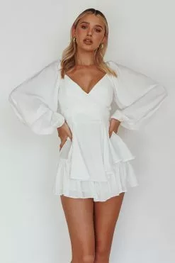 Saints + Secrets It's Complicated Long Sleeve Flounce Romper White