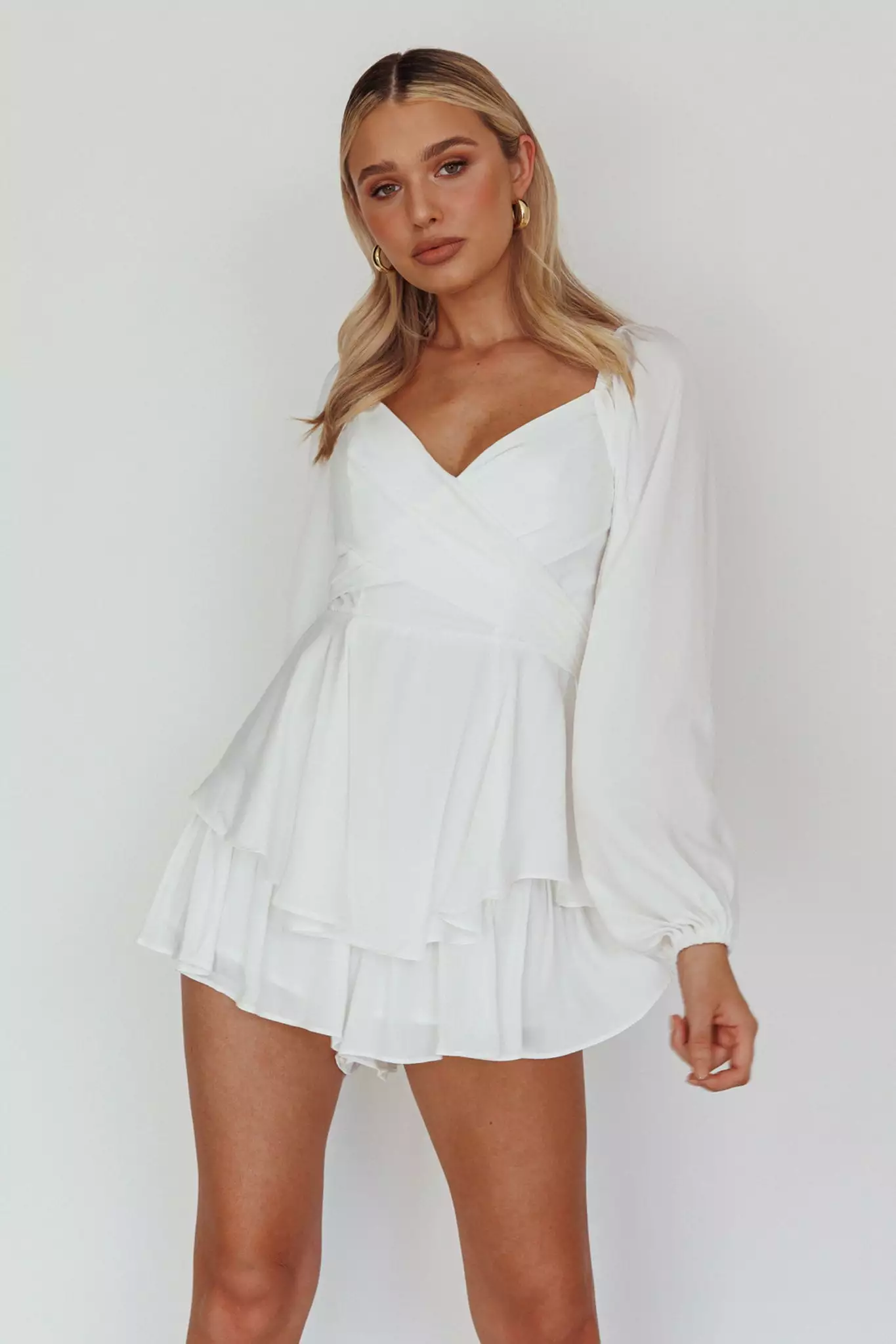Saints + Secrets It's Complicated Long Sleeve Flounce Romper White - Image 4