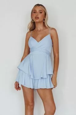 Angel Biba It's Complicated Crossover Bodice Flounce Romper Steel Blue
