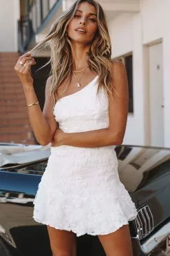 Selfie Leslie Lilah One Shoulder Embellished Dress White