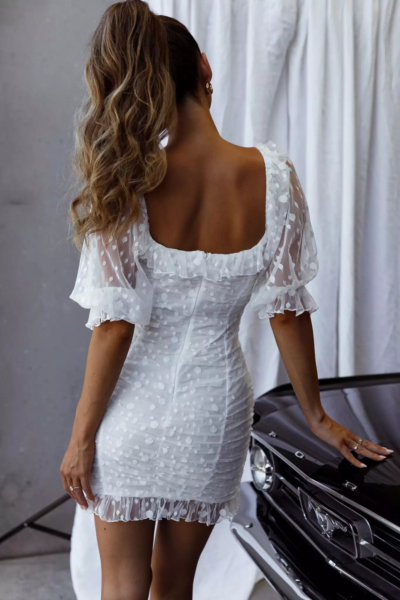 Selfie Leslie La Vida Sweetheart Neckline Puff Sleeve Dress White - Image 2