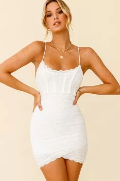 Selfie Leslie Angel Song Scoop Neckline Lace Bodycon Dress White