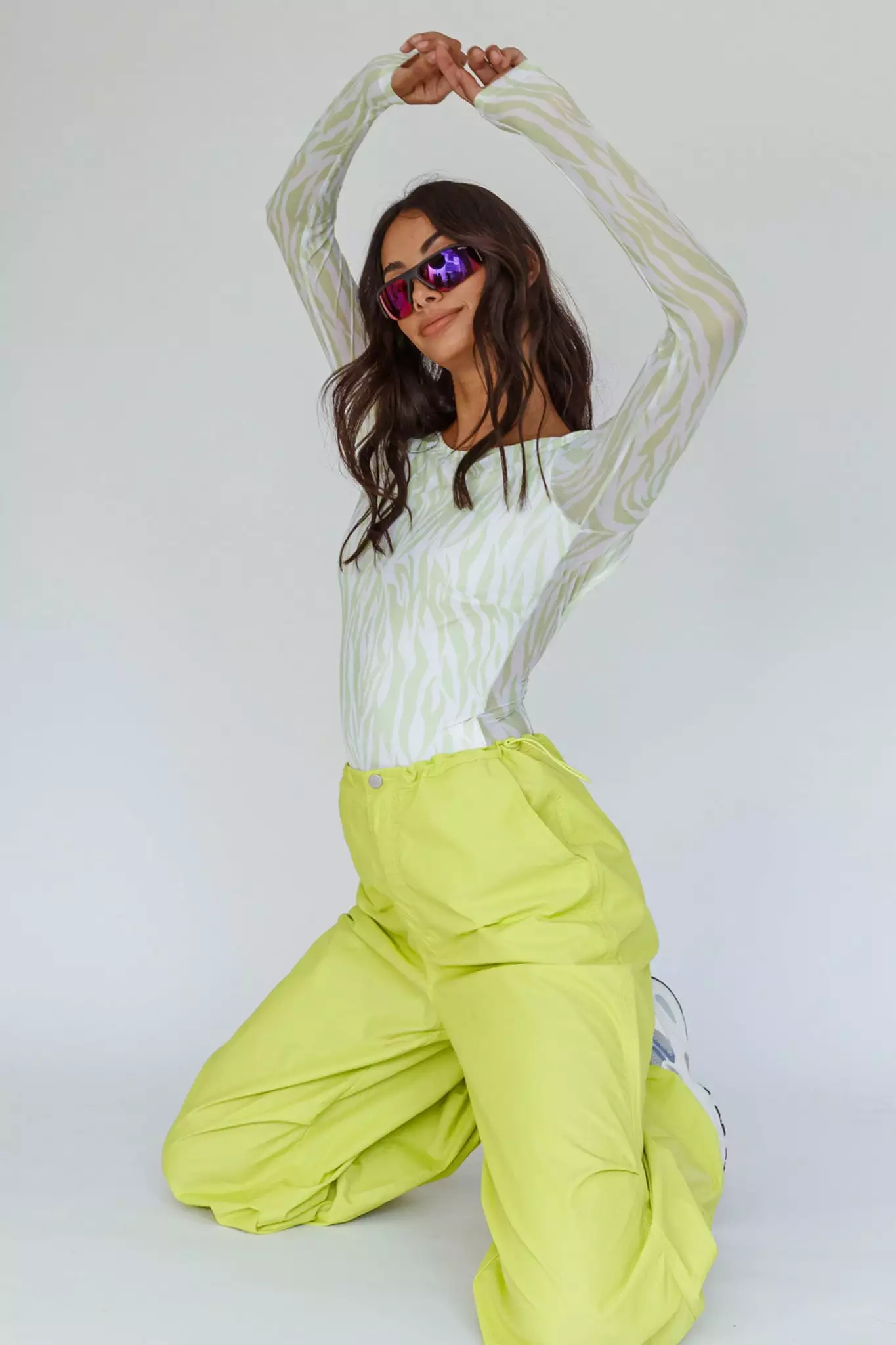 Juni Long Sleeve Low Back Mesh Bodysuit Tiger Lime - Image 7