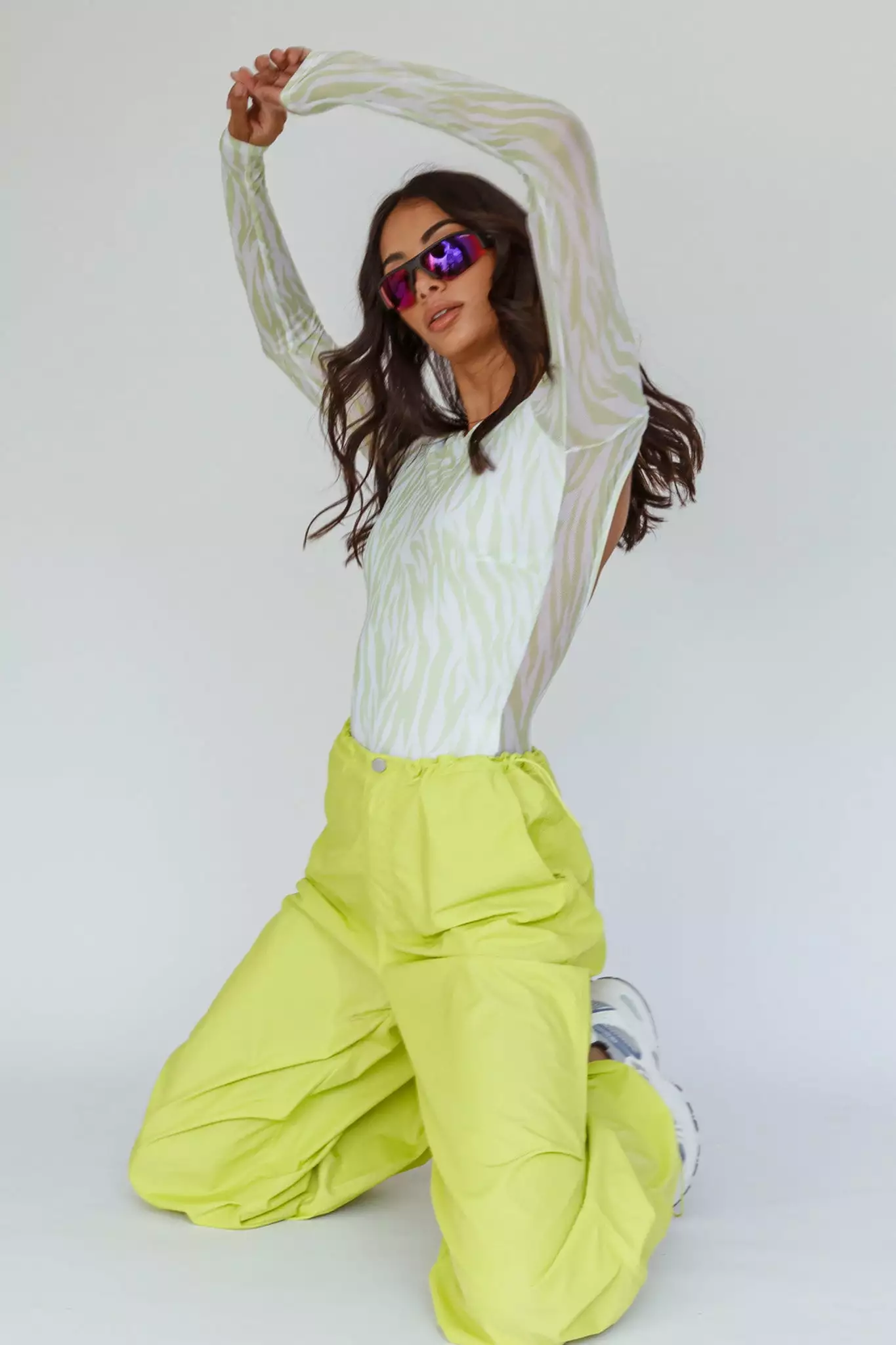 Juni Long Sleeve Low Back Mesh Bodysuit Tiger Lime - Image 8