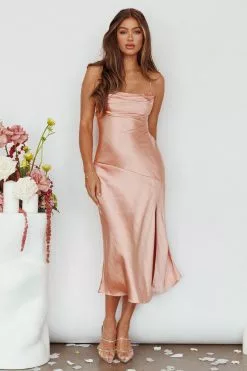 Saints + Secrets Well Versed Pleated Bust Front Split Dress Desert Rose