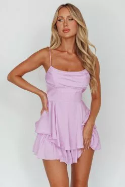 Selfie Leslie Well Versed Cowl Neck Flounce Romper Lavender