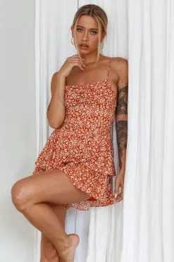 Saints + Secrets Well Versed Cowl Neck Flounce Romper Floral Orange